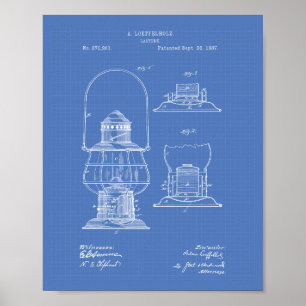 Lantern 1887 Patent Art Blueprint Poster