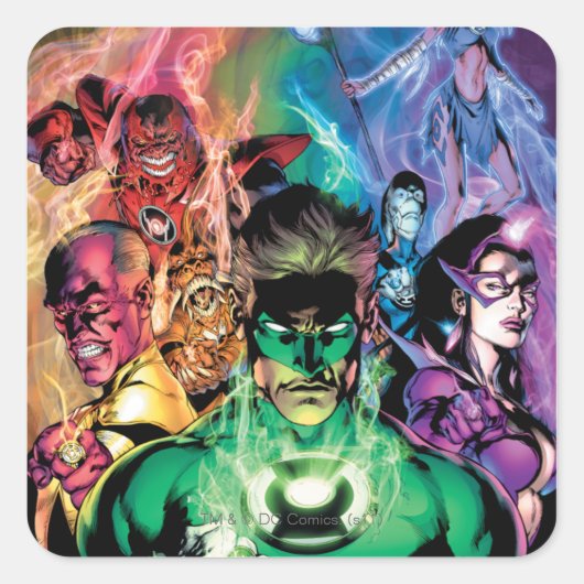 Lantern Corps Gruppe mit Farben Quadratischer Aufkleber (Vorderseite)