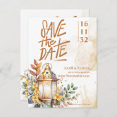 Lantern Gelbe Hochzeit im Herbst Save the Date Ankündigungspostkarte (Vorne/Hinten)