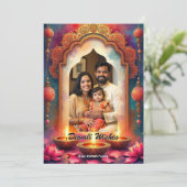 Lantern Glow Diwali Greeting Card Einladung (Stehend Vorderseite)
