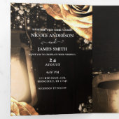 Lantern & Gold Rose Romantische rustikale Hochzeit Dreifach Gefaltete Einladung (Innen Erste Seite)