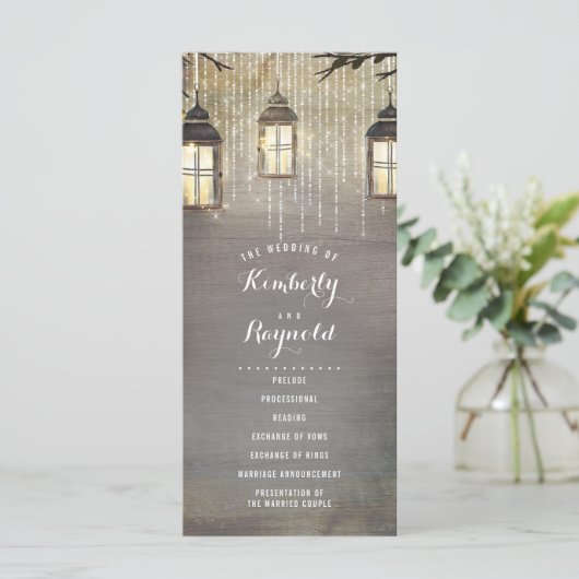 Lantern Lights Rustikale Hochzeitsprogramme Programm (Stehend Vorderseite)