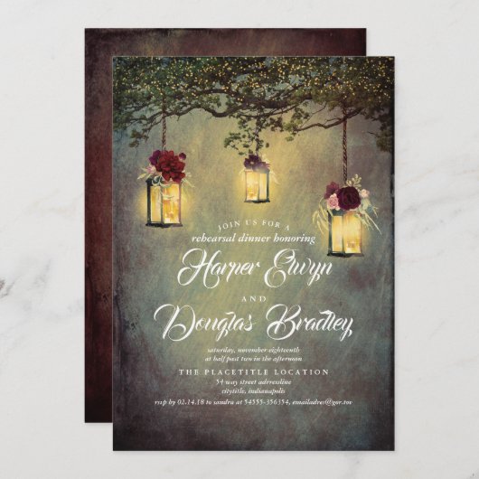 Lantern Lights Rustikale Probe Abendessen Einladung (Vorne/Hinten)