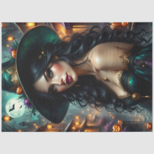 Lantern-Lit Halloween Hexe mit Pumpkins und Goth Seidenpapier