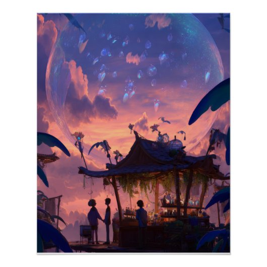 Lantern-Lit Twilight Pavilion Fantasy Scene Poster (Vorderseite)