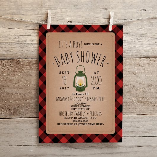 Lantern Lumberjack Kariert Baby Dusche Einladung