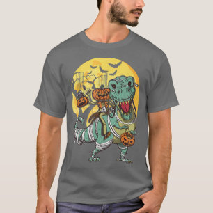 Lantern reitend mummy dinosaurier um halloween lus T-Shirt