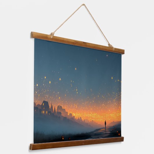 Lantern Sky – Magical Halloween Night Wall Poster Wandteppich Mit Holzrahmen (Gewinkelt)
