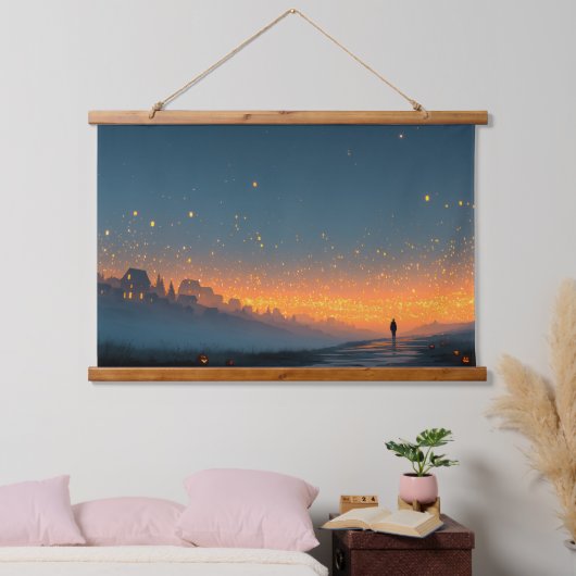Lantern Sky – Magical Halloween Night Wall Poster Wandteppich Mit Holzrahmen (Schlafzimmer)