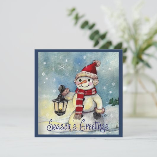 Lantern Snow Man Feiertagskarte (Stehend Vorderseite)