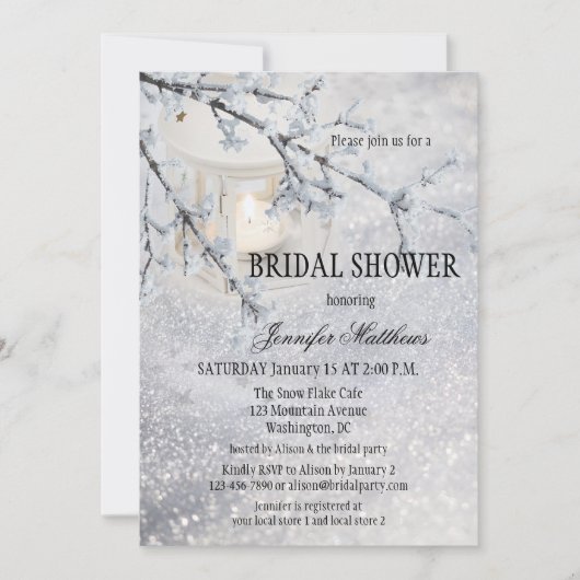 Lantern Snow Winter Bridal Dusche Einladung (Vorderseite)