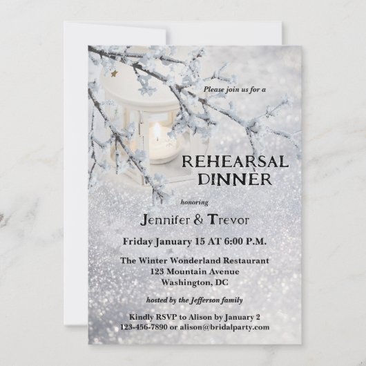 Lantern Snow Winter Probe Dinner Einladung (Vorderseite)