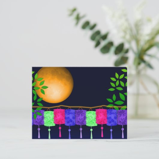 Lantern und Vollmond Postkarte (Stehend Vorderseite)