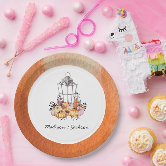 Lantern Wasserfarbenherbst Personalisiert Pappteller (Party)