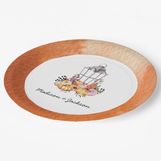 Lantern Wasserfarbenherbst Personalisiert Pappteller (Schrägansicht)