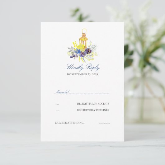 Lantern Wedding RSVP Karte (Stehend Vorderseite)