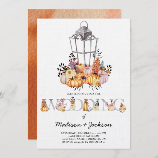 Lantern Wedding Watercolor Autumn Einladung (Vorne/Hinten)