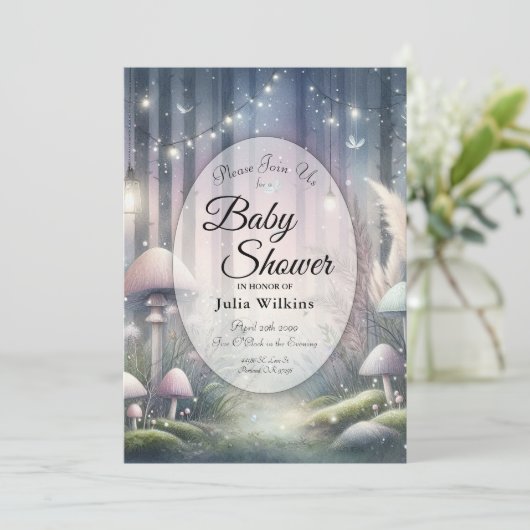 Lanternlight Dreams Bezaubernde Forest Baby Dusche Einladung (Stehend Vorderseite)