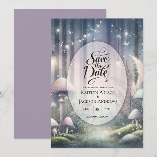 Lanternlight Dreams Bezaubernde Waldhochzeit Save The Date (Vorne/Hinten)