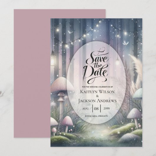 Lanternlight Dreams Bezaubernde Waldhochzeit Save The Date (Vorne/Hinten)