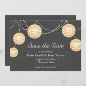 Lanterns auf grauem Burlap Save the Date (Vorne/Hinten)
