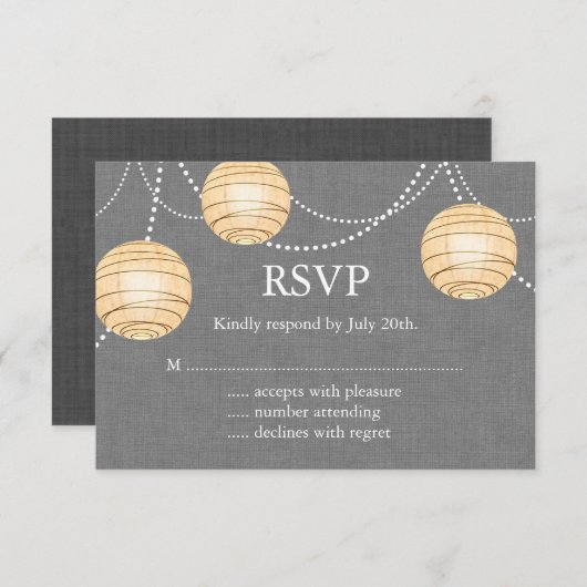 Lanterns auf Gray Burlap UAWG RSVP Karte (Vorne/Hinten)