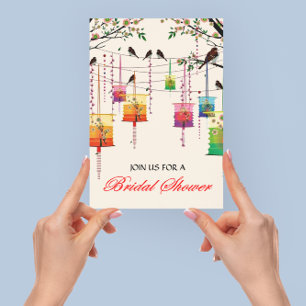 Lanterns Cherry Tree Birds Floral Brautparty Einladung