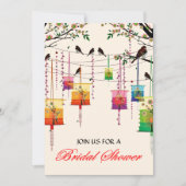 Lanterns Cherry Tree Birds Floral Brautparty Einladung (Vorderseite)
