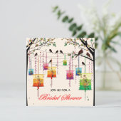 Lanterns Cherry Tree Birds Spring Brautparty Einladung (Stehend Vorderseite)