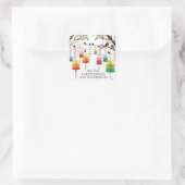 Lanterns Cherry Tree Birds Spring Greetings Quadratischer Aufkleber (Tasche)