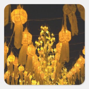 Lanterns für Loi Krathong Festival. Quadratischer Aufkleber