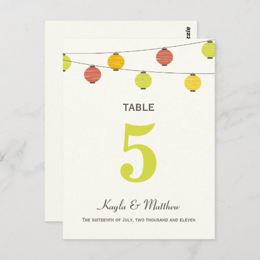 Lanterns Wedding Tischnummer Card (Vorne/Hinten)