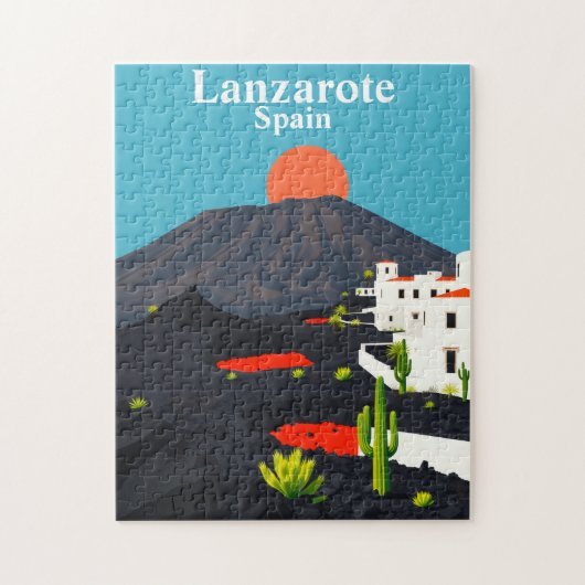 Lanzarote, Spain Vintage Travel Volcanic Landscape Puzzle (Vertikal)