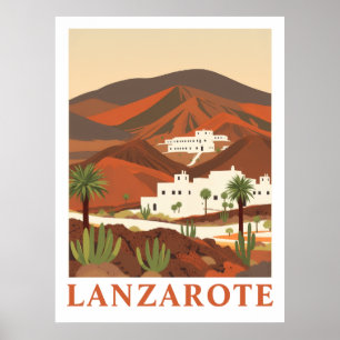 Lanzarote Spanien Vintage Reise Wüsten Kunst Druck Poster