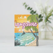 Lanzarote Vintage Reiseplakat Cartoon Postkarte (Stehend Vorderseite)