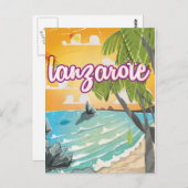 Lanzarote Vintage Reiseplakat Cartoon Postkarte (Vorne/Hinten)