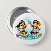 Lao Neujahrs-Wasserfest Kinder – Pi Mai Lao Spla Button (Vorne & Hinten)