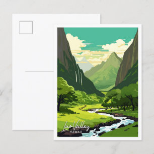 Lao Valley Hawaii Reisen Vintage Illustration Postkarte