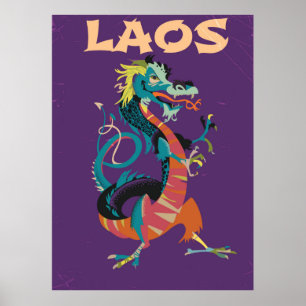 Laos Dragon Vintages Reiseplakat Poster