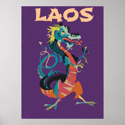 Laos Dragon Vintages Reiseplakat Poster (Vorne)