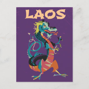 Laos Dragon Vintages Reiseplakat Postkarte