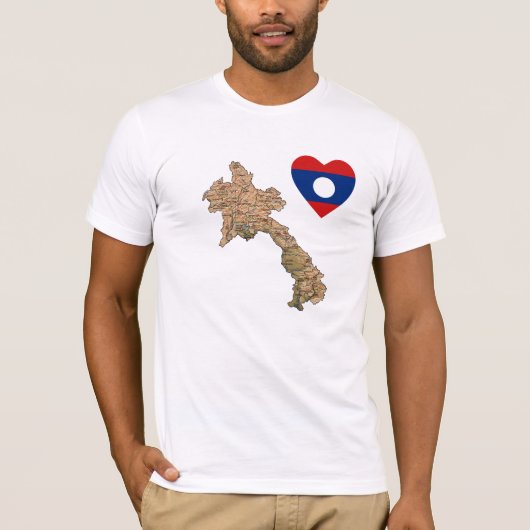 Laos Flag Herz und Karte T - Shirt (Vorderseite)