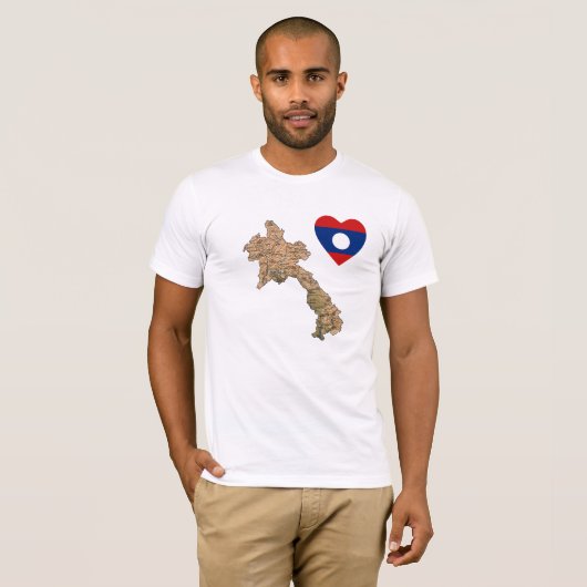 Laos Flag Herz und Karte T - Shirt (Vorne ganz)