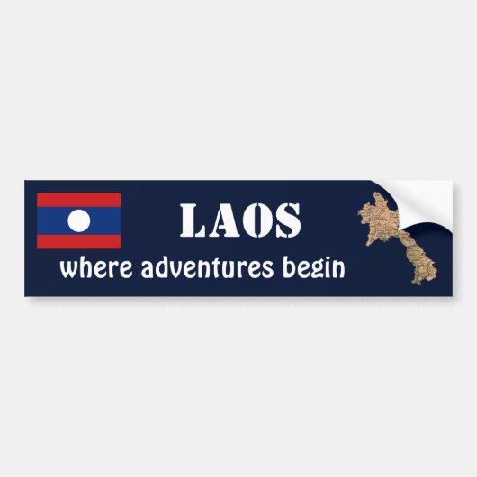 Laos Flag + Map Autoaufkleber (Vorne)