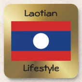Laos-Flag+Text-Untersetzer Getränkeuntersetzer (Vorderseite)