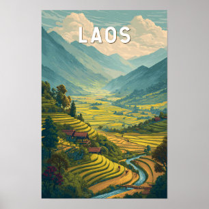Laos Illustration Reise Kunst Vintage Poster