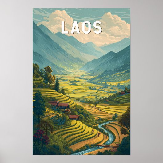 Laos Illustration Reise Kunst Vintage Poster (Vorne)
