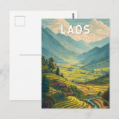 Laos Illustration Travel Art Vintage Postkarte (Vorne/Hinten)