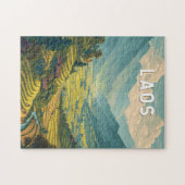 Laos Illustration Travel Art Vintage Puzzle (Horizontal)