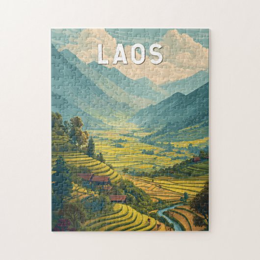 Laos Illustration Travel Art Vintage Puzzle (Vertikal)